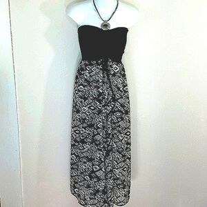 Raviya Black White Geometric Strapless Maxi Tube Dress Swim Cover-Up Small